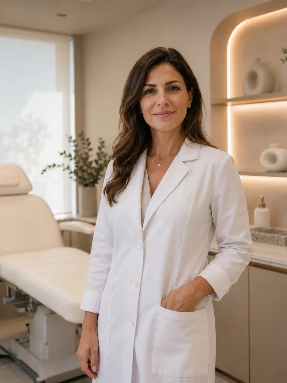 Médica especialista en estética dentro de su consultorio